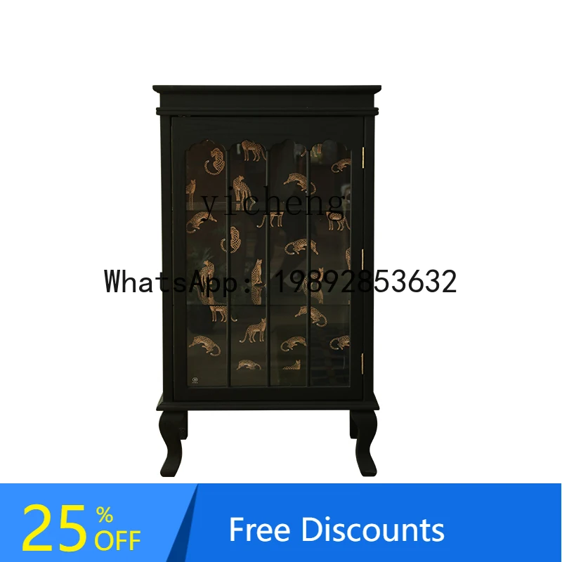 

retro wine cabinet side cabinet solid wood glass display household wall corner cabinet