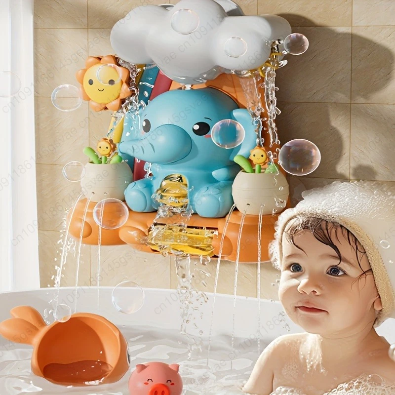 Baby children's water toys, suction cups, turning around, baby elephant water wheel, bathroom shower, male and female baby bath