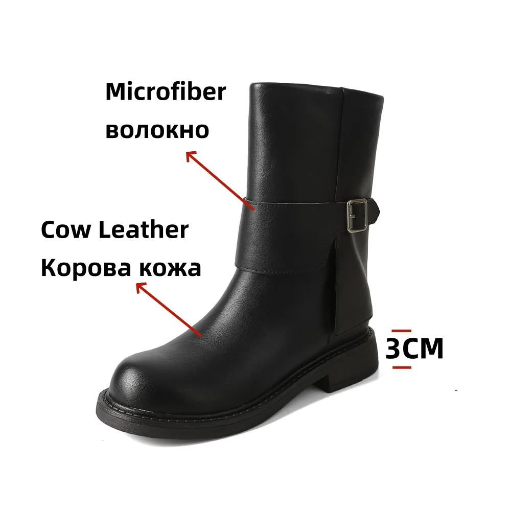 FEDONAS New Arrival Women Mid-calf Boots Thick Heels Motorcycle Boots Round Toe High Warm Shoes Woman Female High Women Boots