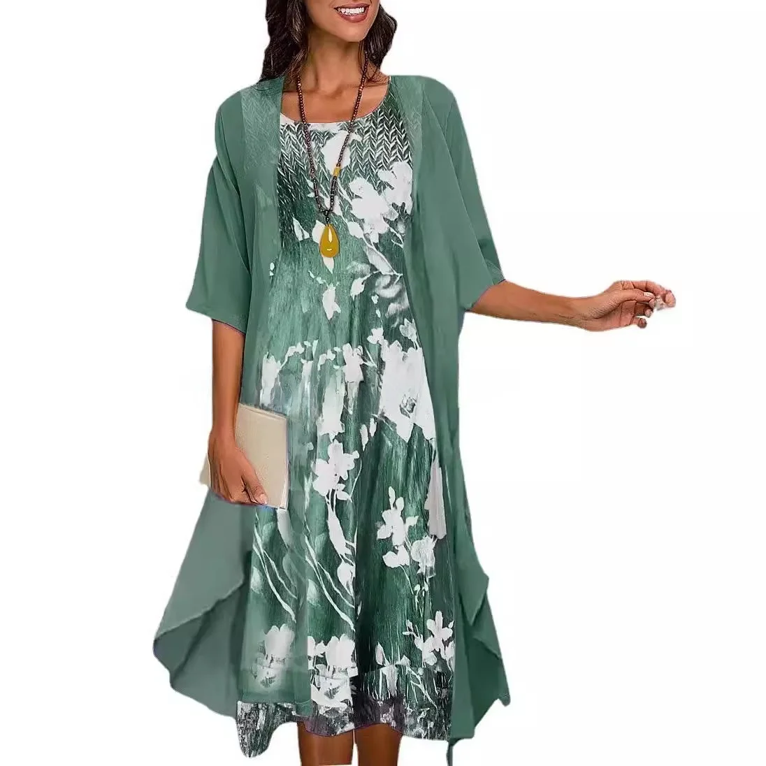 Primavera otoño Faion Ele gasa Dr conjunto de dos piezas estación independiente Wi Ele Faionable gasa Dr Set