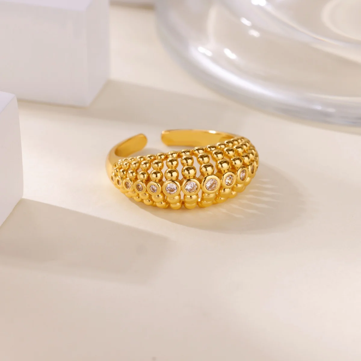 الفاخرة الزركون البرسيم الفولاذ المقاوم للصدأ خواتم للنساء الذهب اللون قابل للتعديل سحر البنصر لا تتلاشى مجوهرات هدية عيد ميلاد #5