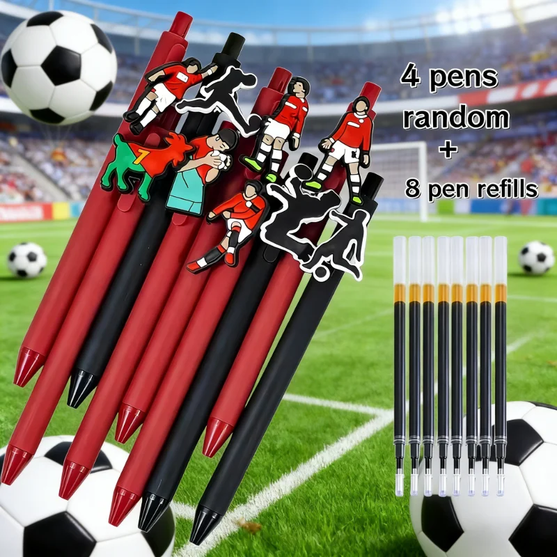 12pcs retractable ballpoint pen set with football design, including 4 pens and 8 refills, perfect for party gifts