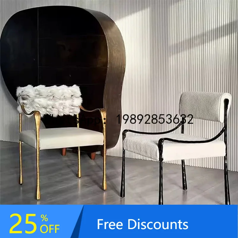 BF  Italian Style Brass Dining Chair Light Luxury High-end Feel Home Armchair Metal Backrest Reception Chair