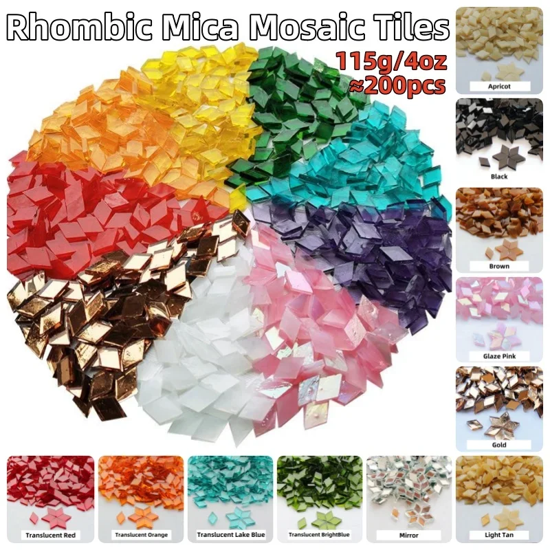 115g/4oz (Approx. 200pcs) Rhombic Mica Mosaic Tiles Translucent Micaceous Tile DIY Craft Materials Candleholder/Lampshade/Window