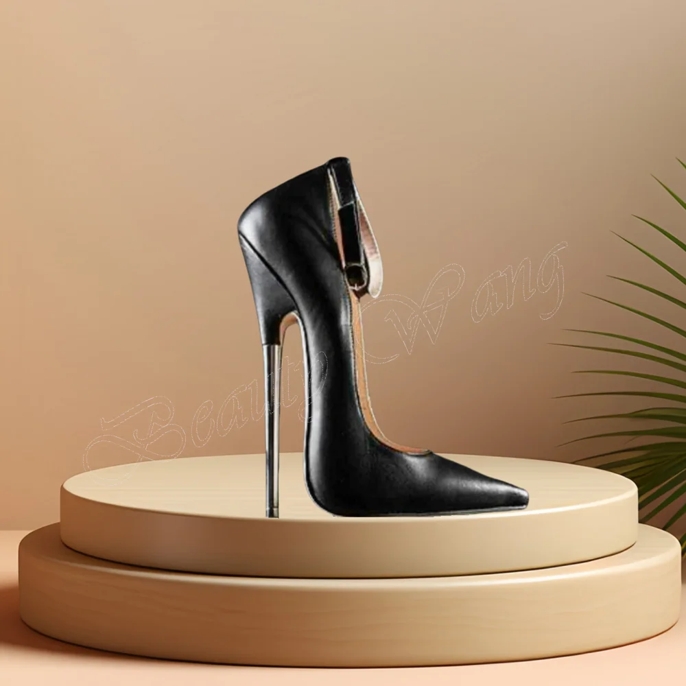 

Black Metal Heel Buckle Sandals Supper High Heel Solid Pointed Toe High Heel Shoes for Women High Heel 2024 Zapatillas Mujer