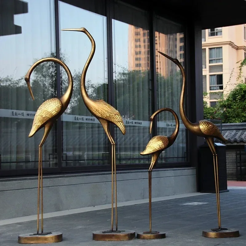 QQCopper-like Abstract Crane Decoration Large Outdoor Garden Landscape Decorative Red-Crowned Crane Sculpture