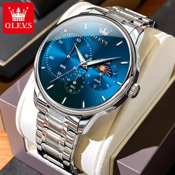 OLEVS 2936 Chronograph Quartz Watch For Men Moon Phase Original Hand Clock Top Brand Fashion Waterproof Stainless Steel Watches