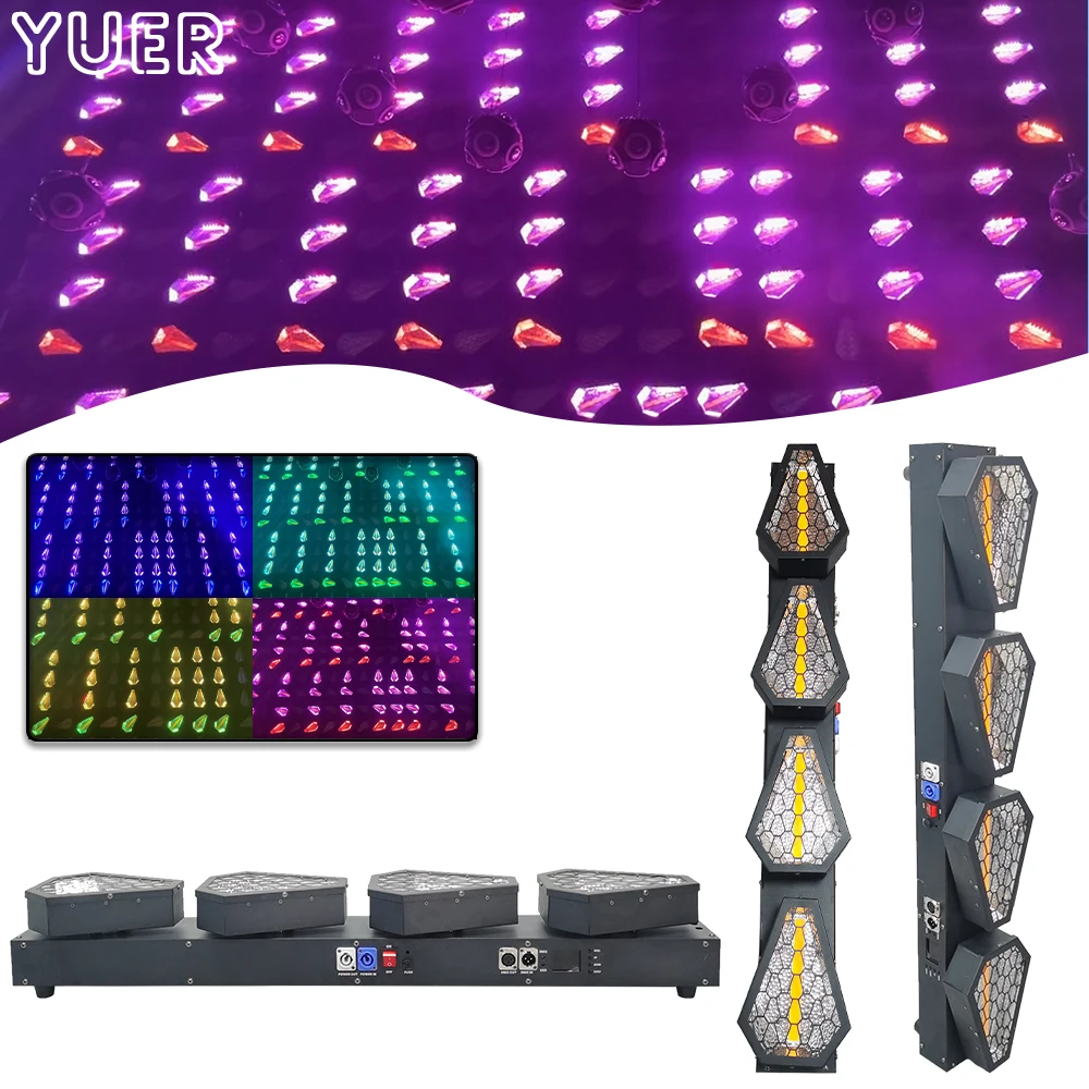 

NEW LED 4x80w Gold + 48x3w RGB Auxiliary Lights 4 Heads Infinite Rotation DMX Control Strobe Retro Disco Dj Party Stage Lighting