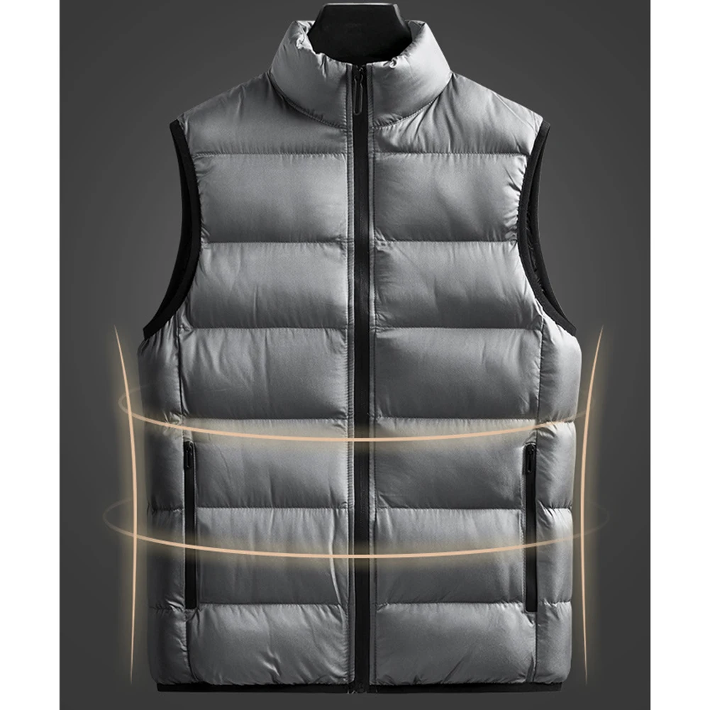 

Lightweight Sleeveless Coat For Daily Wear Warm Vest Zipper Stand Collar Mens Warm Vest Light Insulation Polyester