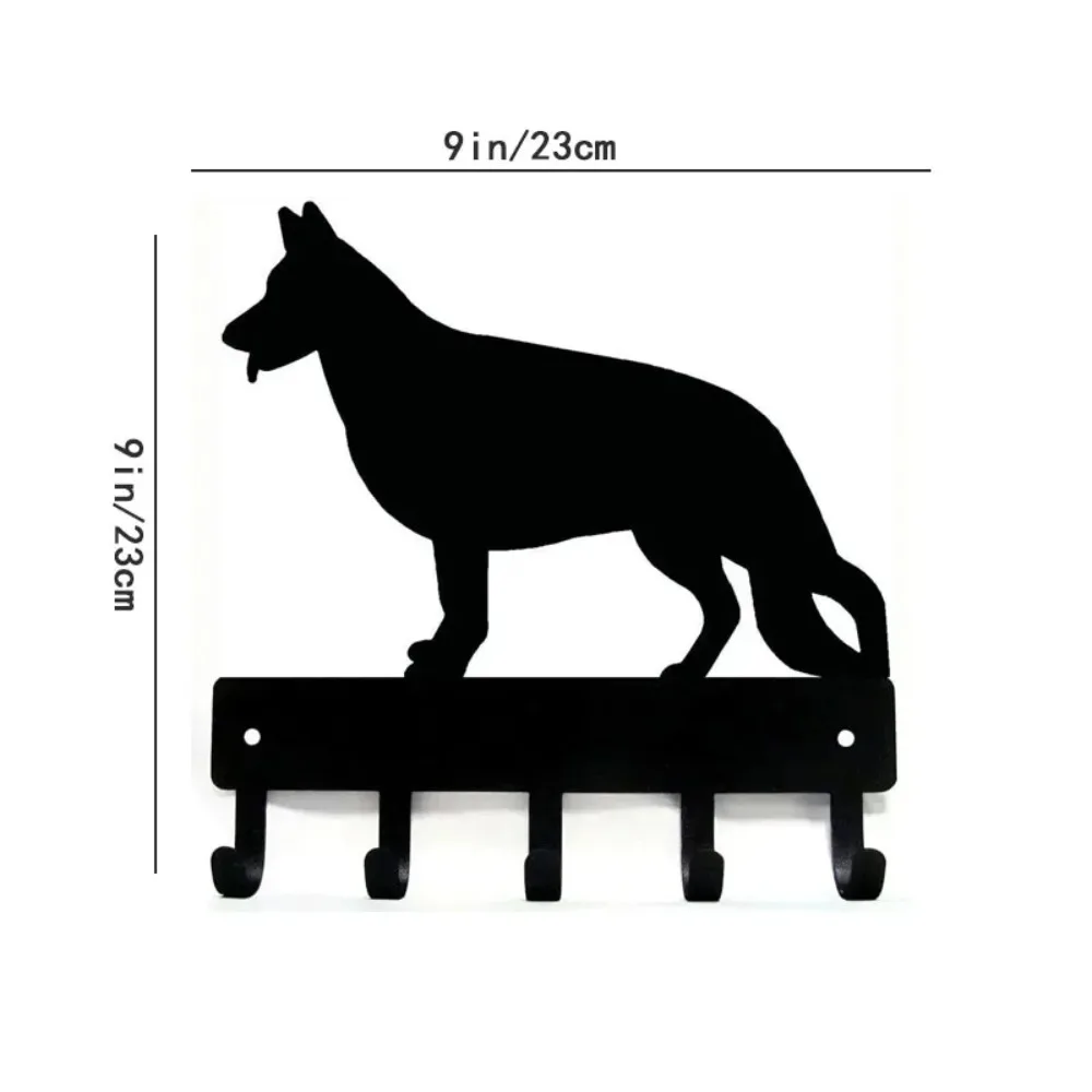 9in/6in Metal German Shepherd Key Holder, Dog Leash & Towel Coat Rack Wall Art