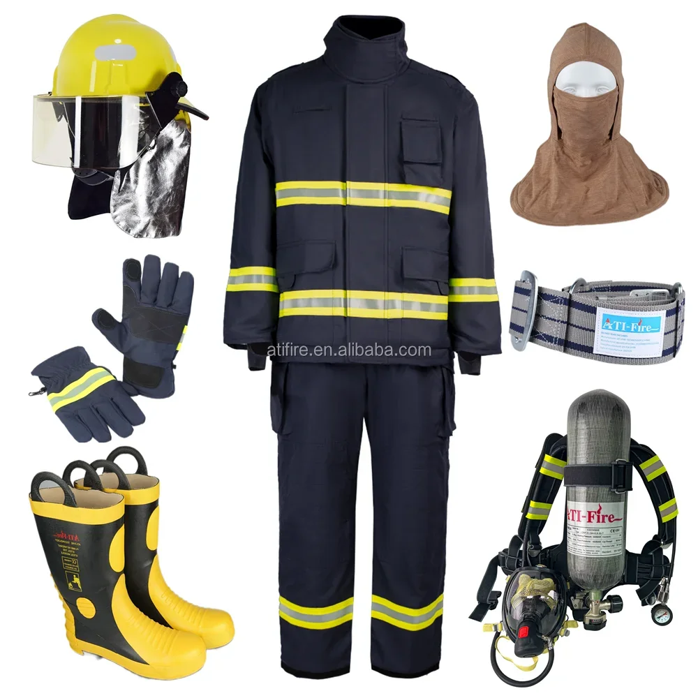 Ati-fire Cheap Price Nomex Complete Set Fire Fighter Uniform Fireman Suit EN469 Firefighter Gear Aramid Clothing Helmet boots