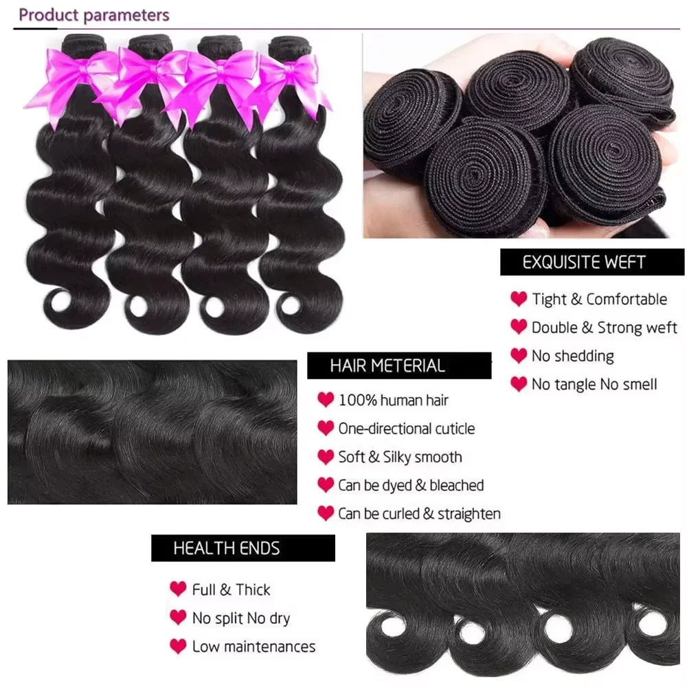 Body Wave 100% Human Hair Bundles Long Remy Hair Extensions Natural Color Brazilian Hair Bundles 1/3/4 Pieces 36 38 40 Inches