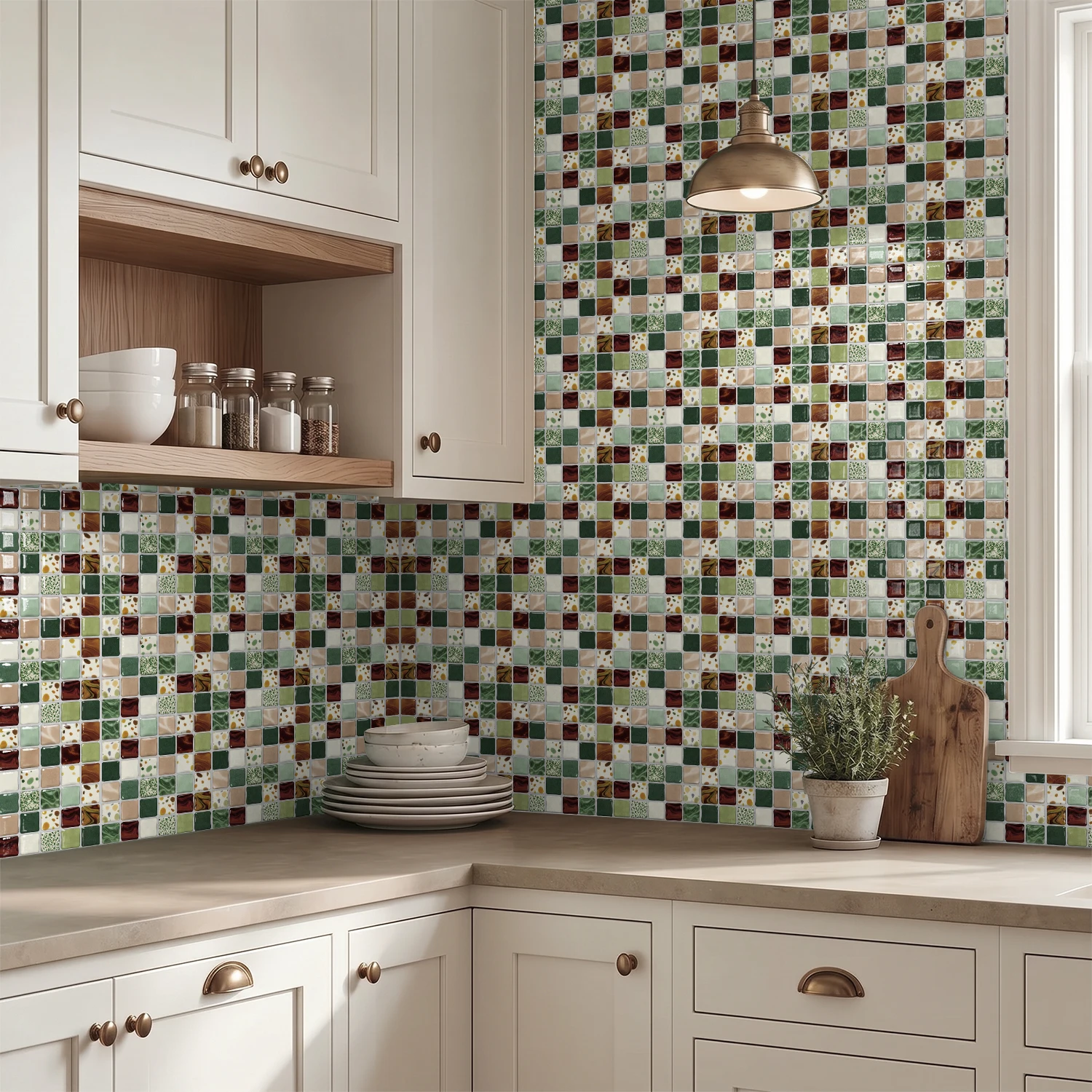 20pcs 3D PVC multi-color glossy square mosaic wall stickers, 15.25*15.25cm