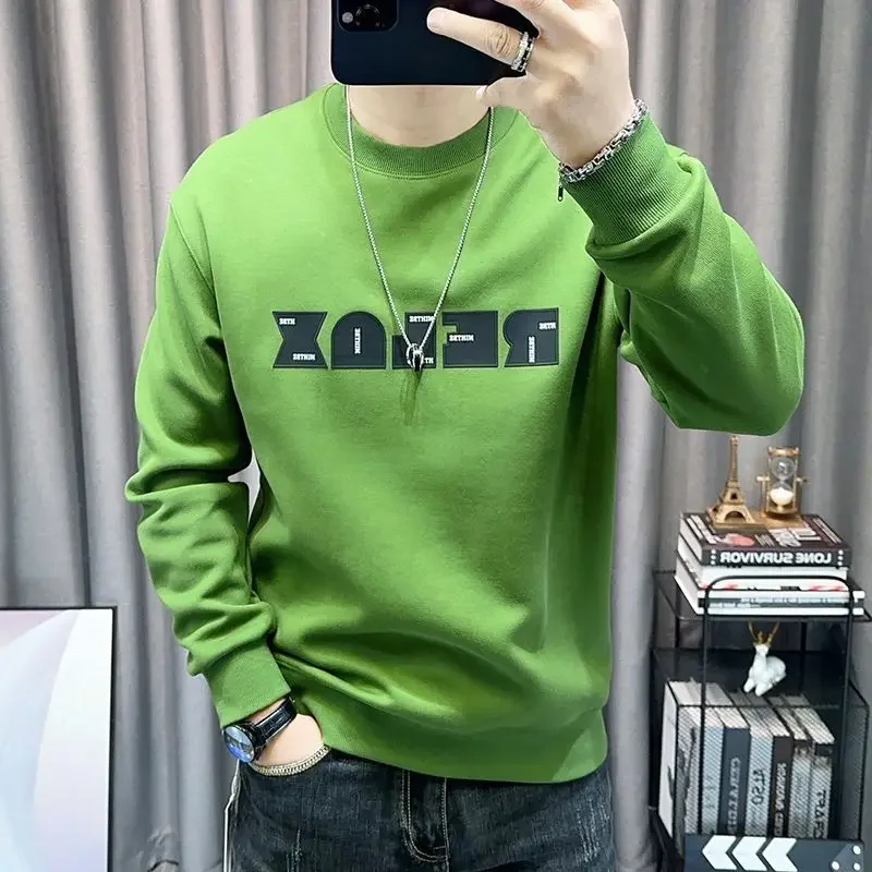 Pull en coton imprimé PVD graphique vert pour homme, survêtement S, sweat-shirt, streetwear, style coréen, richesse de bienvenue, nouveau