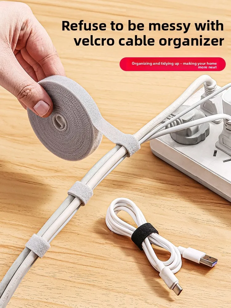 5 m wiederverwendbares Kabelbinderband mit Klettverschluss, verstellbarer Kabel-Organizer, Kabelmanagement-Gurt für Kopfhörer, Maus, Telefon, Ladekabel – Detail 1