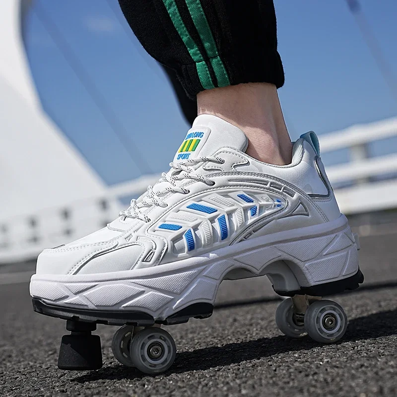 2026 Unisex Roller Skates Large Four-Wheel Retractable Detachable Brake Deformation Shoes Comfort Lace Up Shoes For Kids view 3