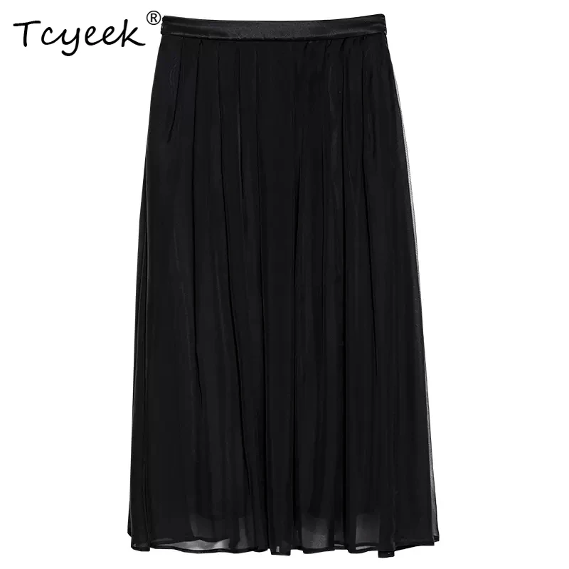 

Tcyeek, 100%Real Silk Elegant Skirts, Women Solid Drapped Crepe, Loose Fashion OL A-Line Skirt, 2024 Spring Summer B456121QM