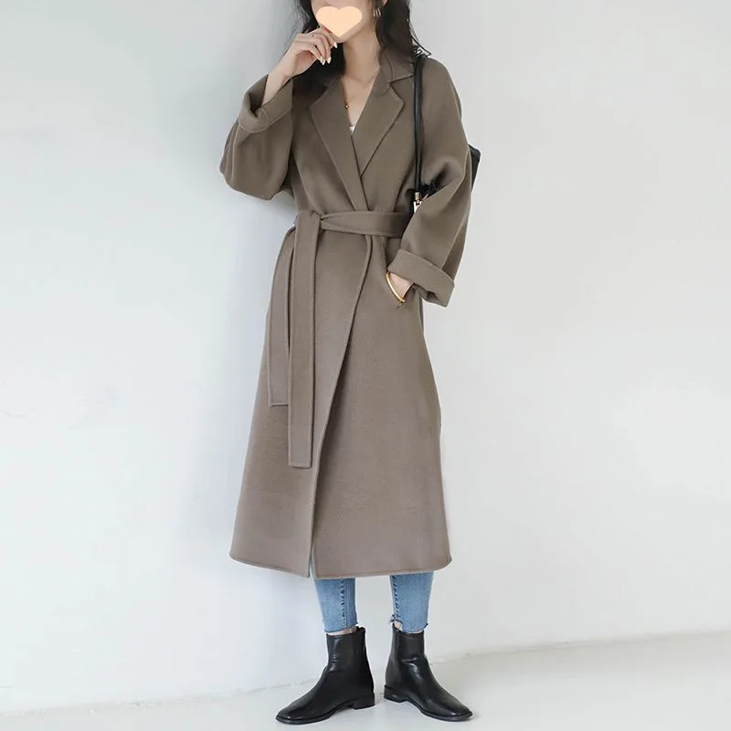 

Double-sided velvet medium and long woolen coat for women's small men, high-end new autumn and winter woolen coat