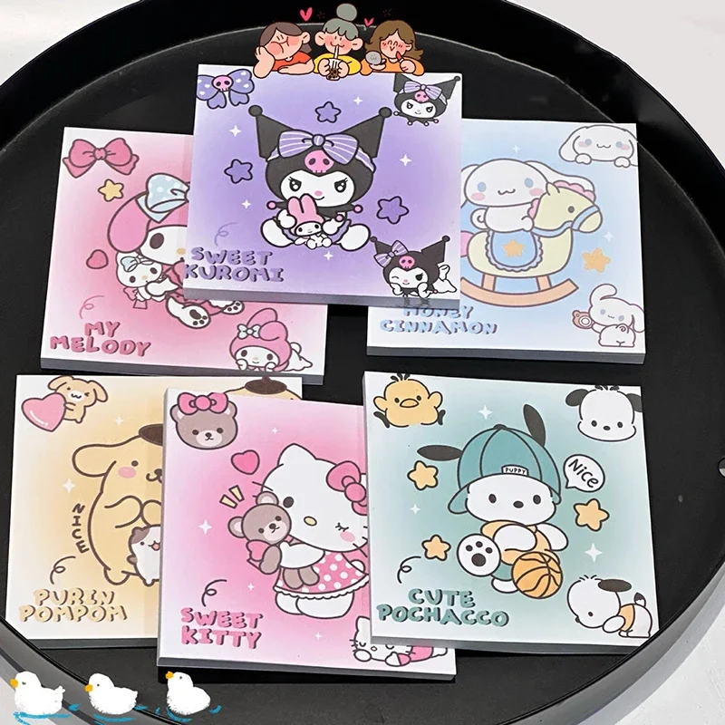 6 buah alas Memo Sanrio Hello Kitty Kuromi Pachacco Melody catatan stik sendiri Aksesori alat tulis perlengkapan sekolah grosir