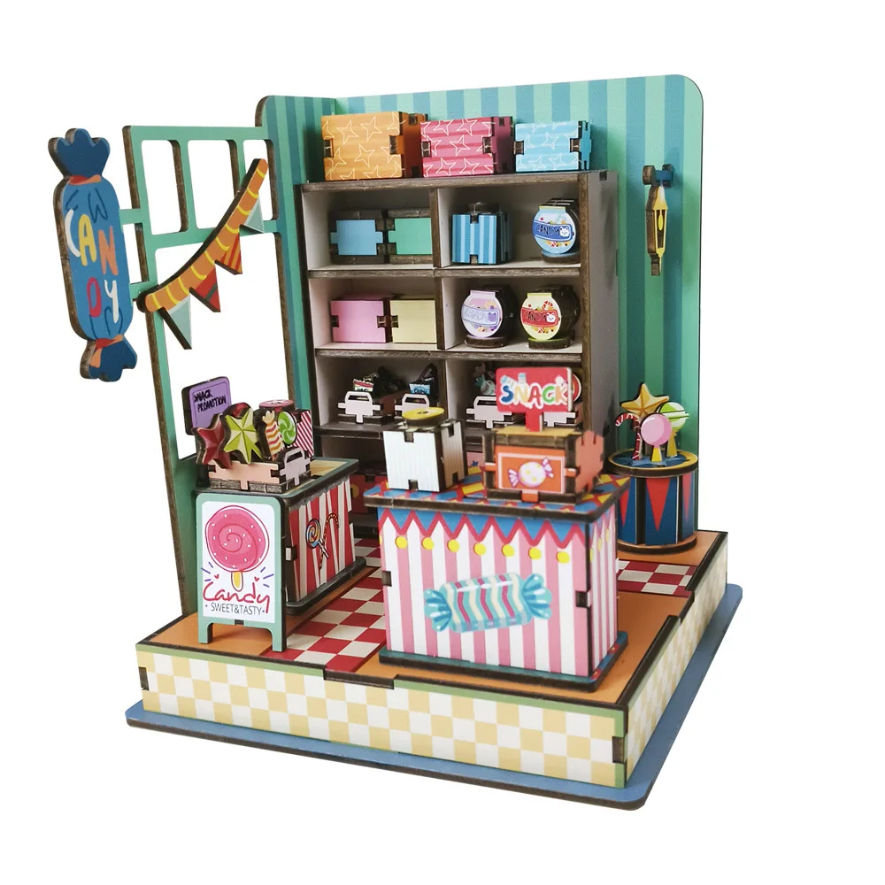 Casa de Dulces en Miniatura de Madera 3D, Rompecabezas, Kit de Casa de Muñecas en Miniatura Hecho a Mano para Niños y Adultos, Construcción Creativa, Decoración del Hogar y Escritorio