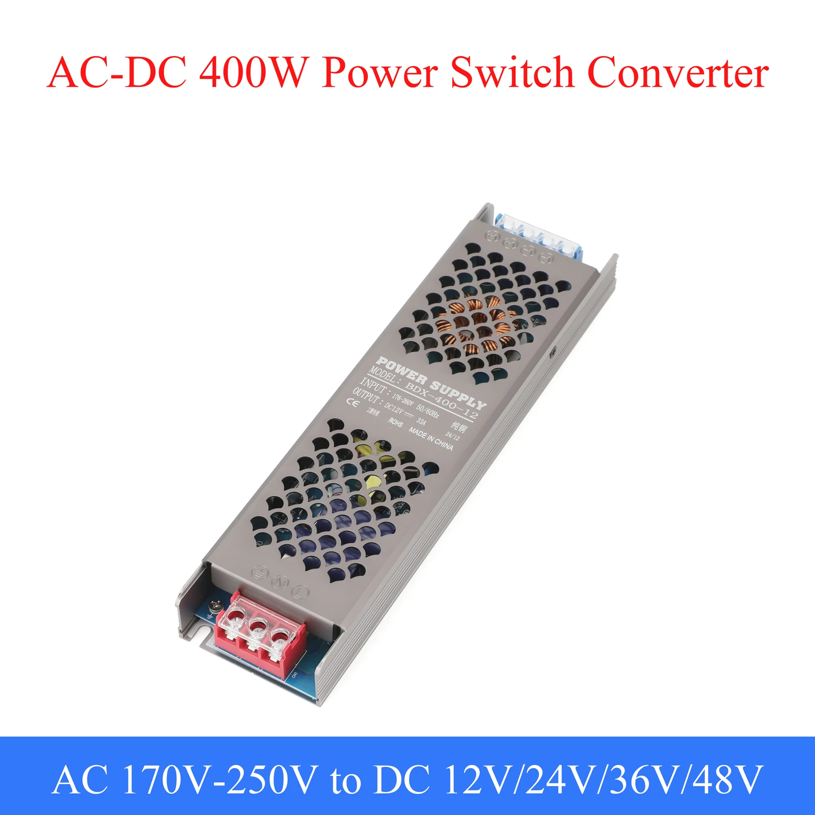 

Ultra-thin Switching Power Supply AC 170-250V to DC 12V/24V/36V/48V 400W Outdoor Power Switch Adapter for LED Light Strip