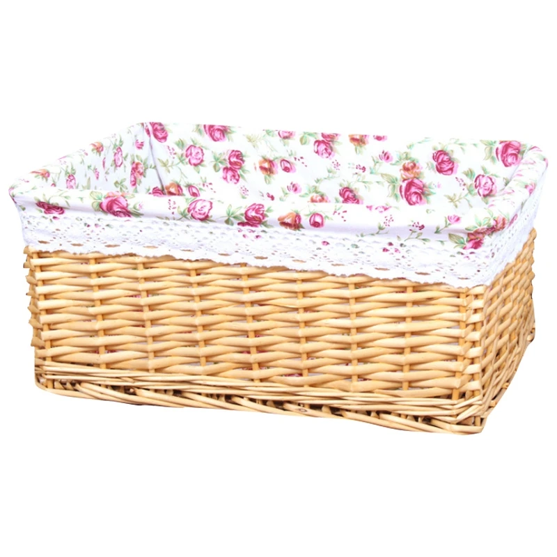 ABWR-Handmade Rattan Storage Basket Household Items Snack Fruit Debris Clothing Finishing Willow Storage Basket