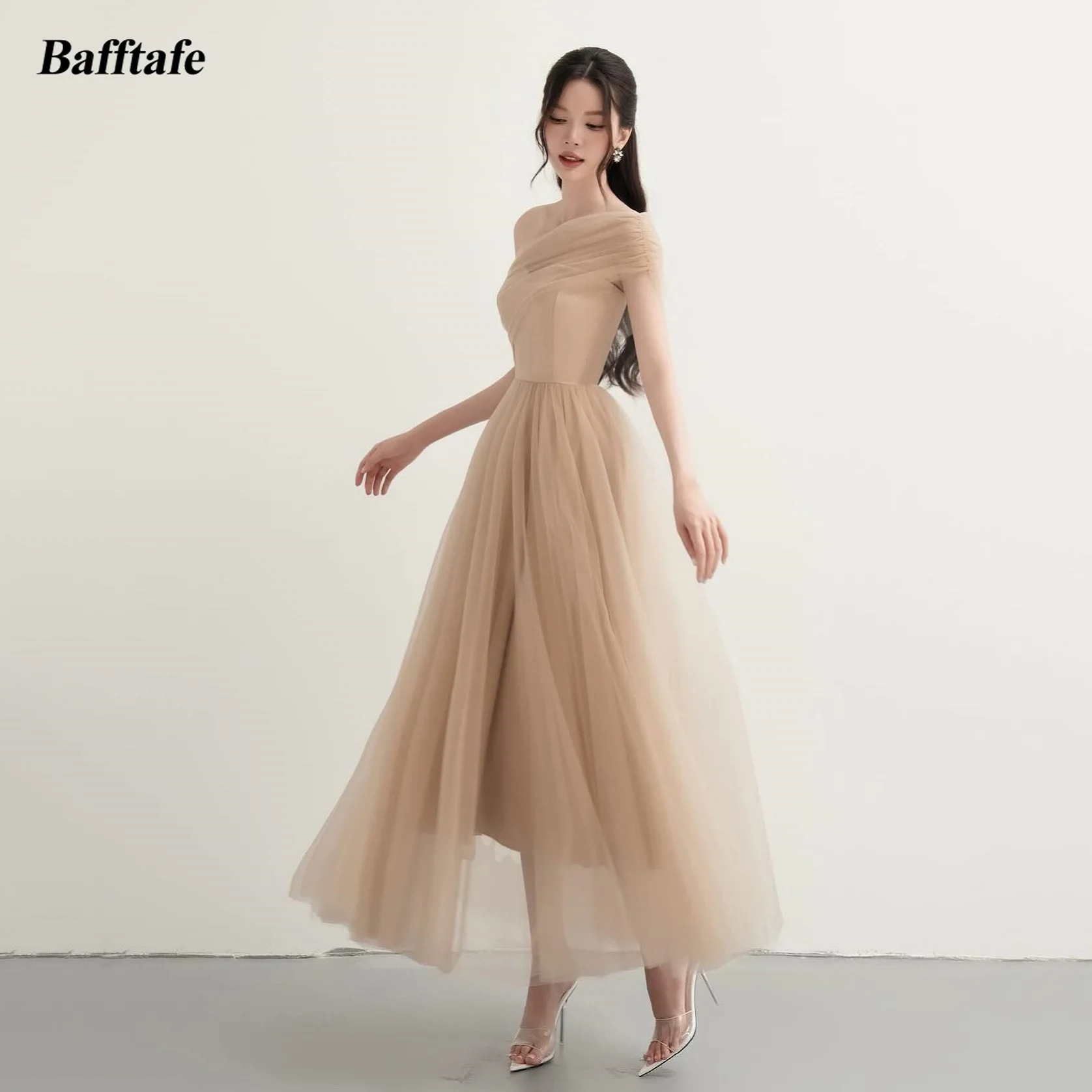

Bafftafe One Shoulder Korea Prom Dresses Customized Soft Tulle A Line Midi Women Party Evening Gowns Formal Occasion Outfits