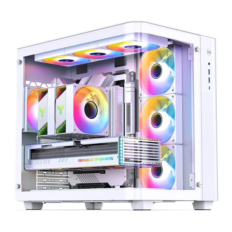 Imagem -03 - Jonsbo Curvo Vista Mar Quarto Chassis Atx Chassis Dual 360 Radiators Atx Fonte de Alimentação 10 Fãs Tipo-c Gen2 10gbps Mais Tk3 270 °