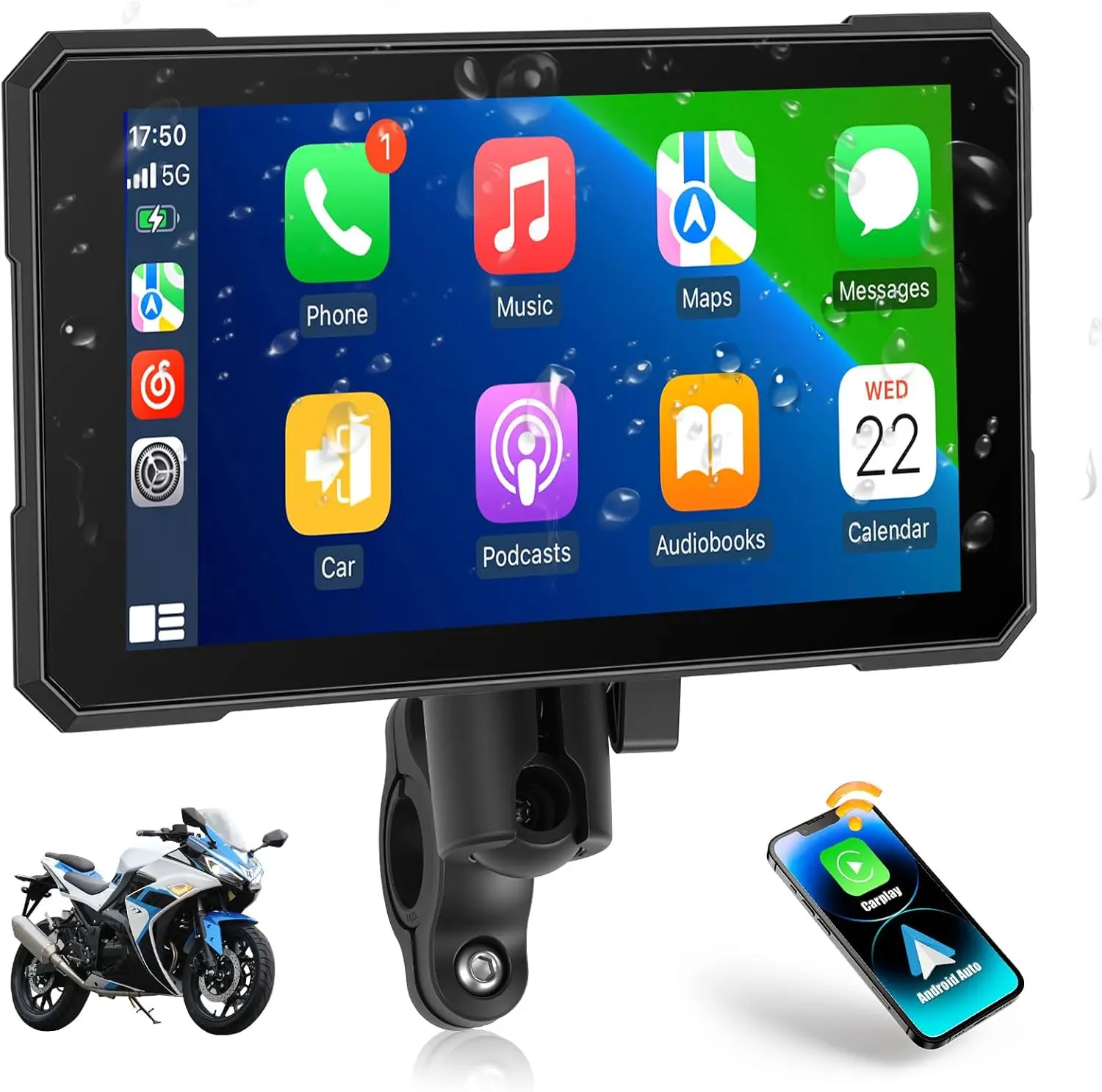 M15 5 inch Rotating Display Screen for Wireless Carplay Android Auto Motorcycle TPMS GPS Navigation Portable Digital Monitor