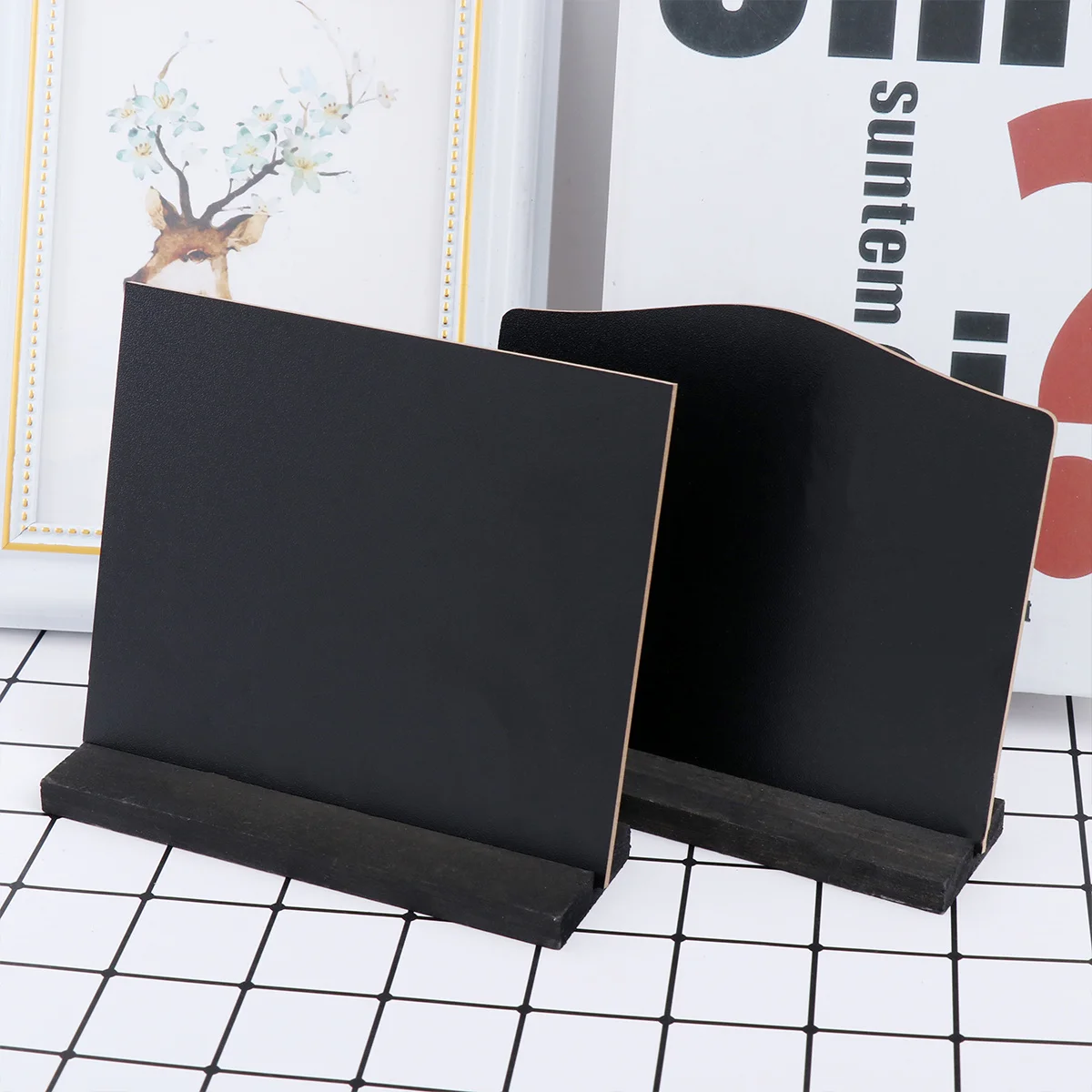 2Pcs Wooden Blackboard Double Side Chalkboards Desktop Message Boards for Home Kitchen Wedding Decor