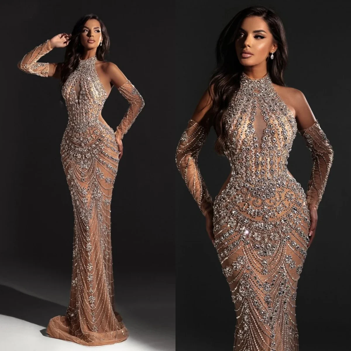Exquisite Abendkleider mit Pailletten, bodenlang, Abendkleid, 3D-Blumenapplikationen, formelle Anlässe, Vestido De Noite, individuell gestaltet