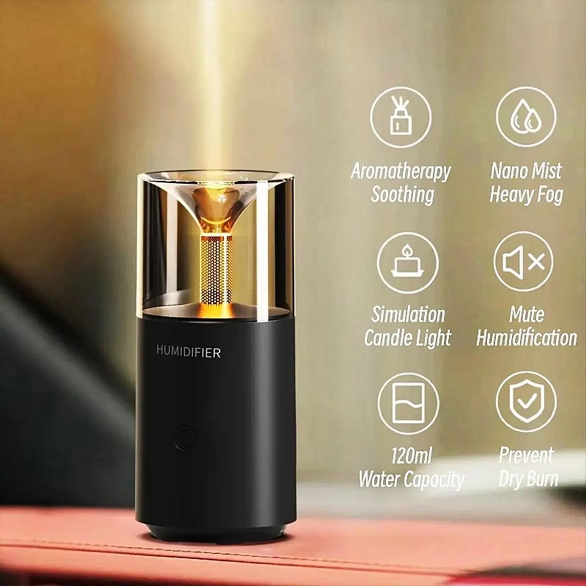 Fits for Candlelight Aroma Diffuser USB Electric Ultrasonic Mist Maker Air Humidifier for Car Fragrance Essential Diffuser Black