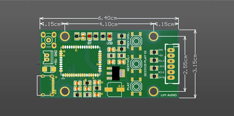 QCC5125 Bluetooth 5.1 USB Type C Input Conversion Board Adapter Plate I2S IIS Output 96KHz