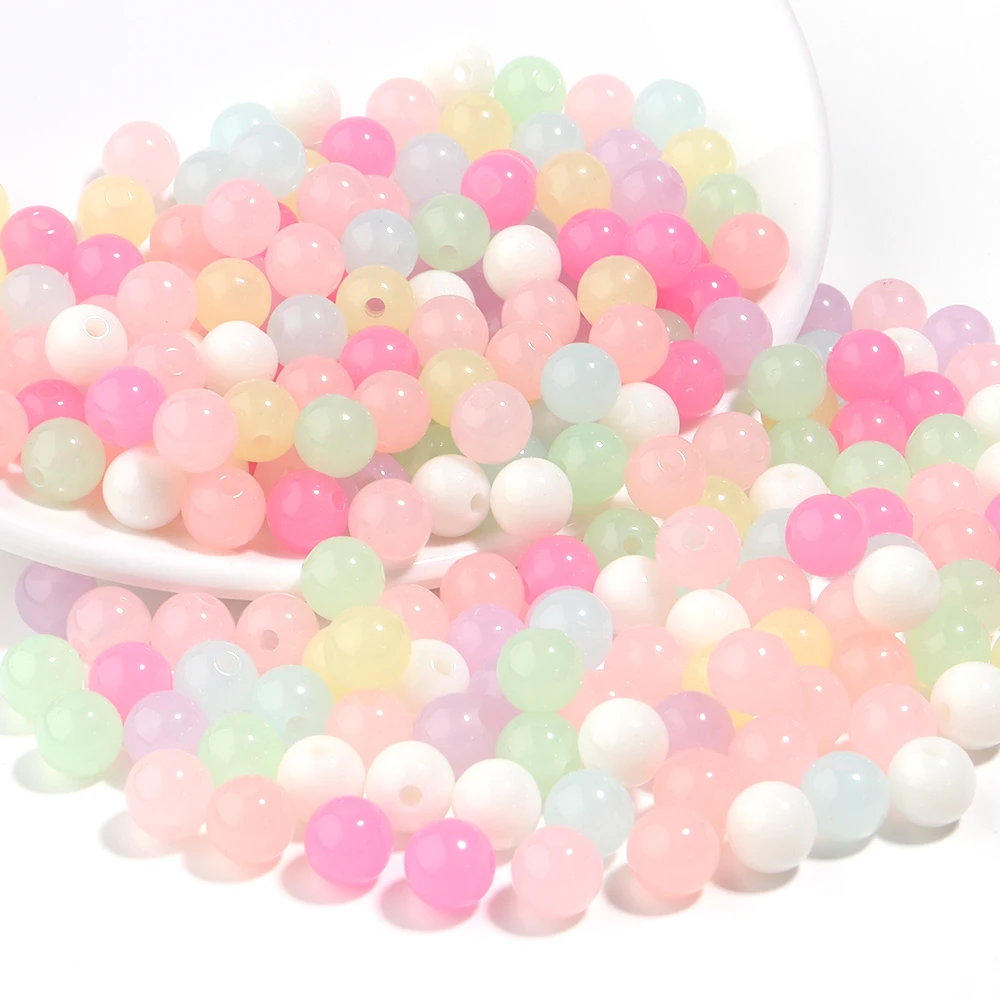 20-500pcs/lot Translucent Round Acrylic Beads Jelly Color Mixed Loose Beads for Bracelet Phone Lanyard Jewelry Making Supplies