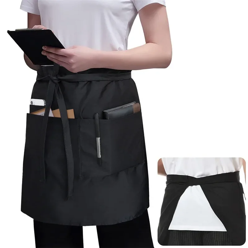 

Stylish and sophisticated half-waist apron with convenient pockets - perfect for elegant tea houses, trendy coffee shops, and ch