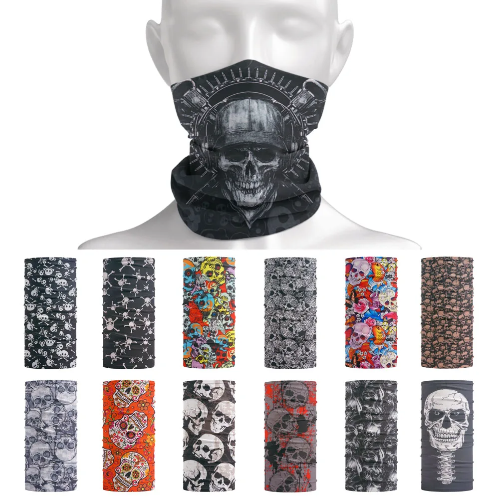 Skull Pattern Seamless Breathable Neck Warmer Gaiter Men Cycling Bandana Women Running Hiking Tube Scarf Sunshield Face Mask