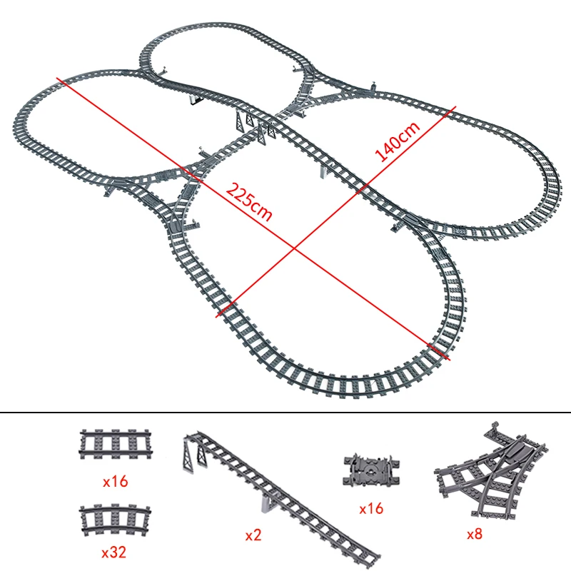 

MOC Creative Expert Ideas City Train 74pcs Tracks Single Slip Switch Bridge and Crossing Rails Bricks Building Blocks DIY Toys
