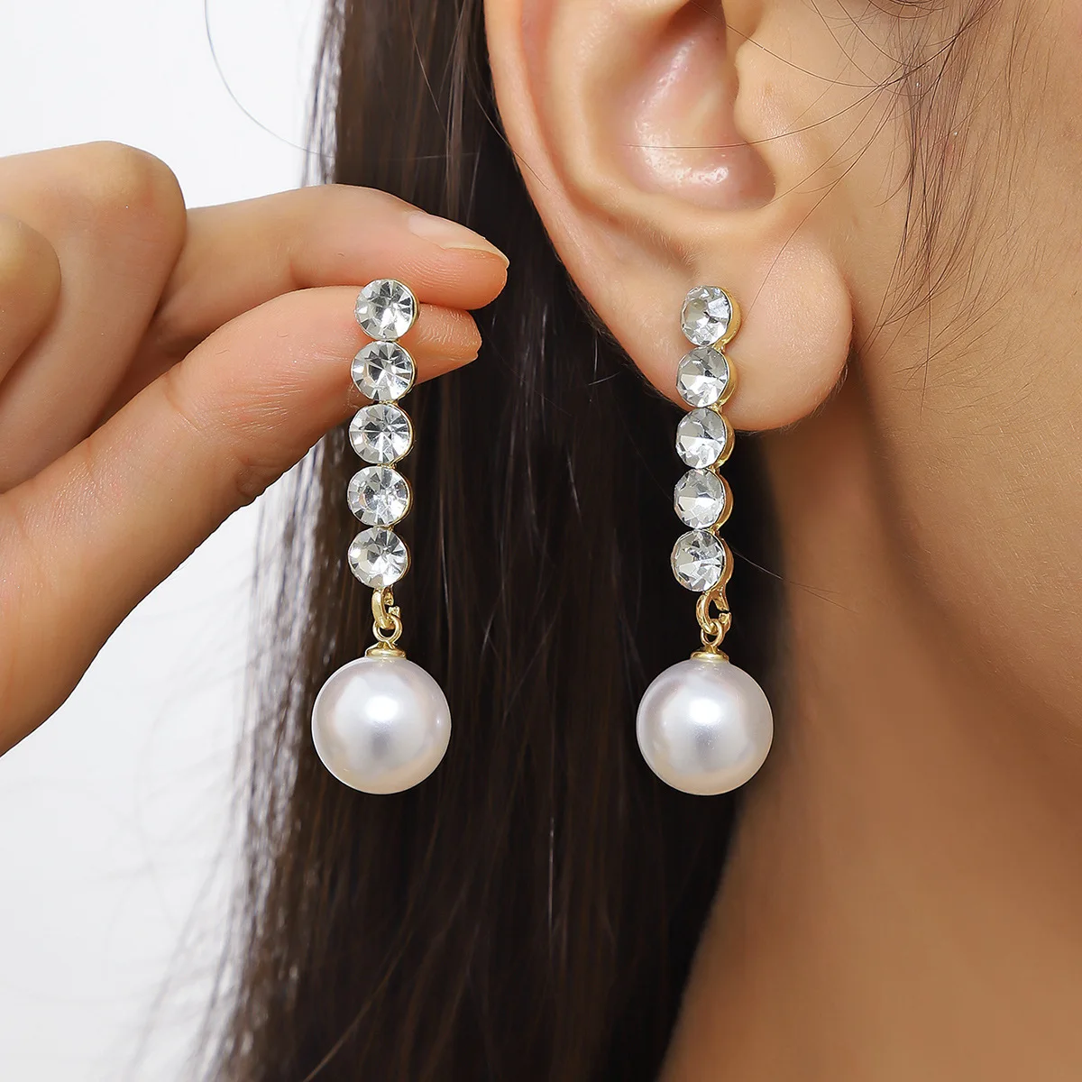 

Fashion Crystal Rhinestones Pearl Dangle Drop Stud Earrings Jewelry For Women