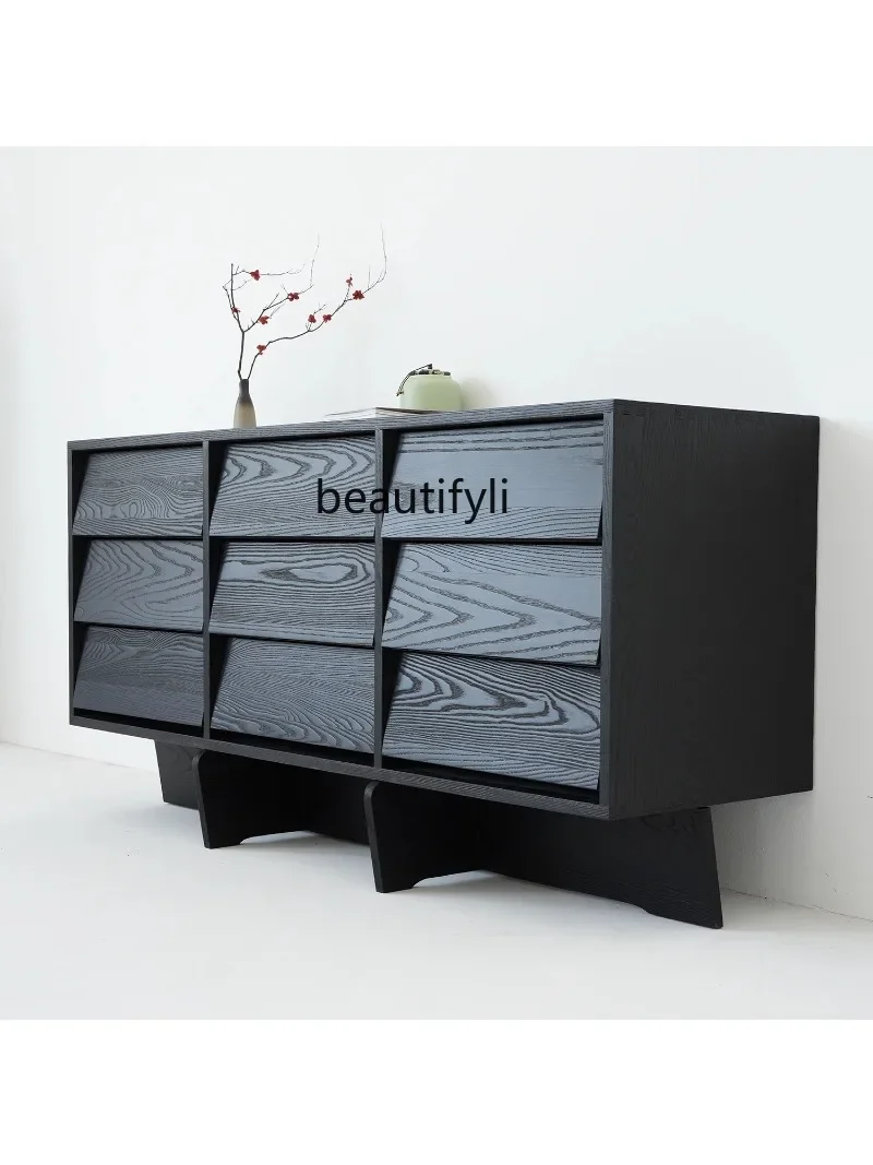 

smt03 White Wax Wood Nine-Drawer Cabinet Japanese-Style Storage Cabinet Hallway Locker Medium Black Sideboard Cabinet
