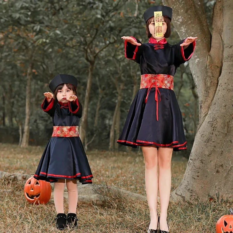 Chinese Qing Dynasty Kids Costume Halloween Zombie Costume Cosplay Mother Family Party Vampire Dress