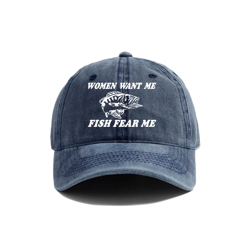 Women Want Me Fish Fear Me Baseball Cap Summer Distressed Dad Hats Men Outdoor Fisherman Caps MZ-478