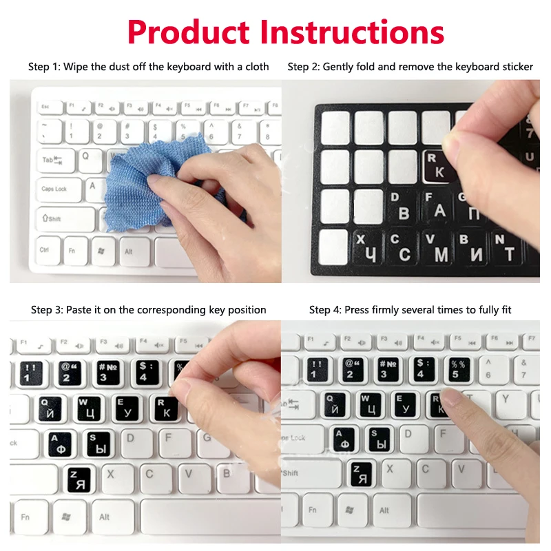 1 Pcs Transparent Background White Hebrew Laptop/Desktop Keyboard Alphabet Sticker Office Supplies