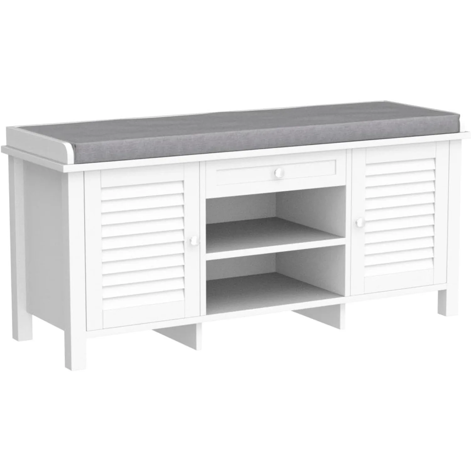 

Haotian FSR83-W, White Storage Bench with 2 Doors, 1 Drawer and Shelf & Removable Seat Cushion, Shoe Cabinet Shoe Bench