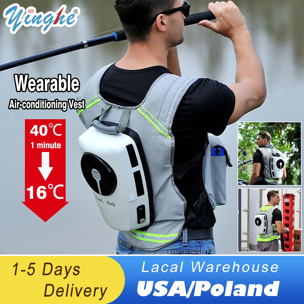 Wearable Cooling Air Conditioning Vest Rechargeable Air Conditioned Clothes 9600mAh Battery Powered Vest for Hot Weather Work