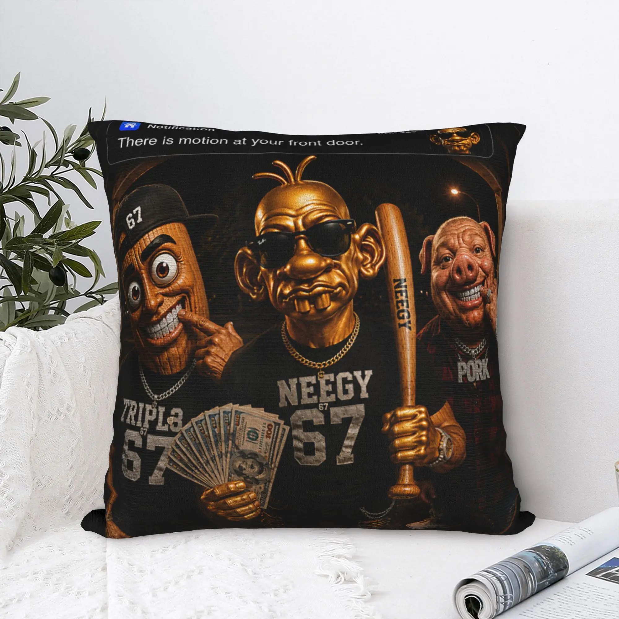 Tung Sahur John Pork Neegy Doorbell Meme Theres Motion Meme Pillow Case Print Pillow Cover Pillowcases For Couch Sofa Bedroom