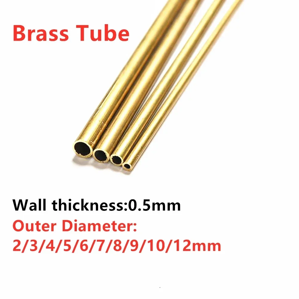 1PC Brass Tube DIY Pipe Round Diameter 2/3/4/5/6/7/8/9/10/12mm L500mm 0.5mm Wall Brass Pipe Brass Tube Cutting