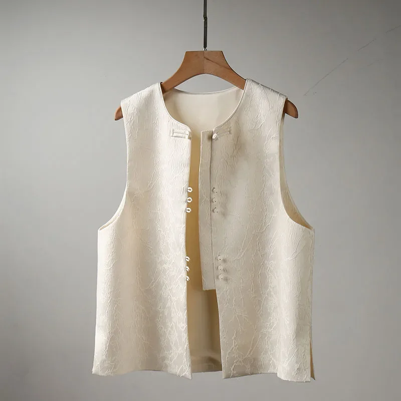 

New National Style Disc Button Jacquard Retro Spring and Autumn Chinese Tops Sleeveless Temperament Jacket Vest