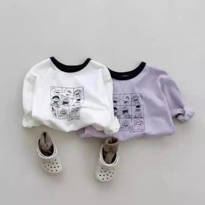 

2025 Autumn New Baby Long Sleeve T Shirts Cartoon Print Boys Girls Casual Tee Infant Toddler Tops Kids Cotton Bottoming Shirts