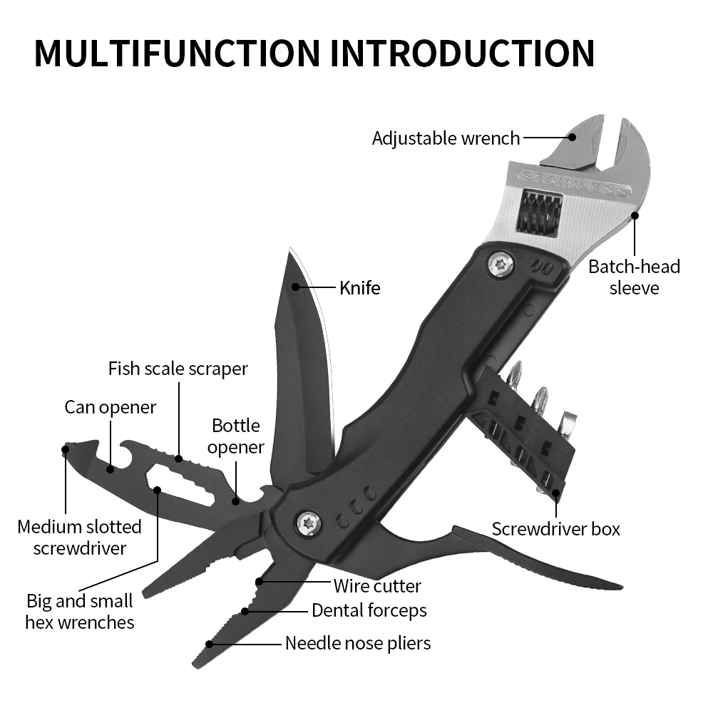 Tunafire Multifunctional Pliers Tools Adjustable Wrench Swiss Army Knife Wire Cutter Electrician Fishing Pliers Multitool Set