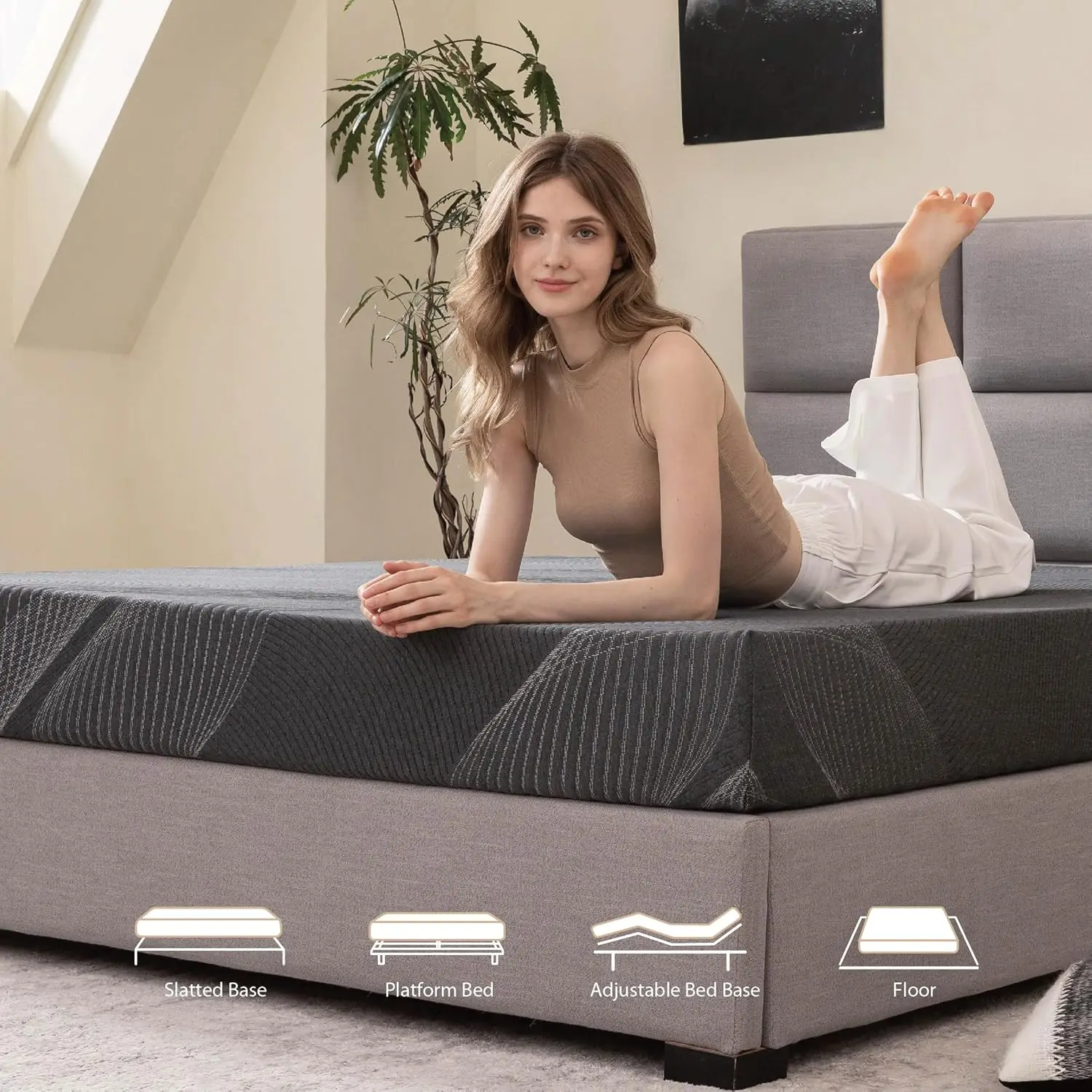 Matelas en mousse à mémoire de forme de charbon de bois, 8 pouces, dans une boîte, matelas en gel froid sans violet, taille jumelle